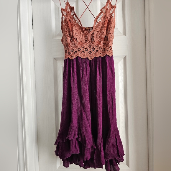 Free People FP One Adella Slip Mini Crochet Dress Size Small Copper Combo - Picture 7 of 11